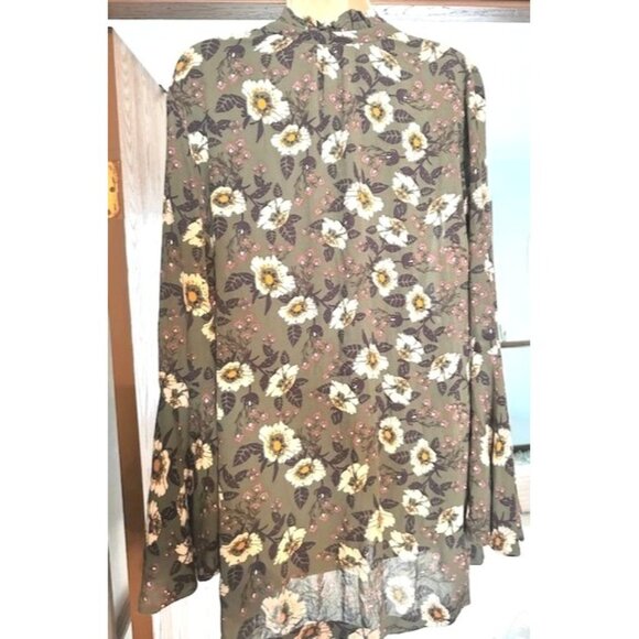Free People Green Floral Flowy Boho Wings Long-Sleeves Tunic Top Mini Dress XS - Picture 7 of 10